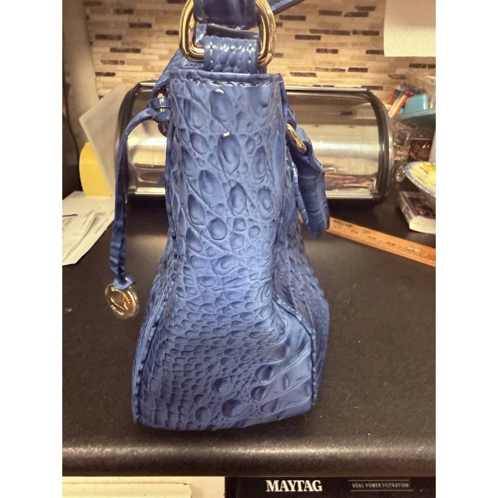 Brahmin Small Lena Satchel Croc Iris Blue Leather Shoulder Handbag Vtg Unused